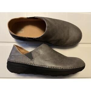 FitFlop Superloafer Shoe Silver Gray Shimmersnake Loafer Slide Clog Womens US 11